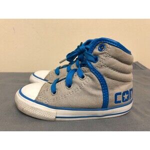 Converse All Star hi top Kids sneakers lace up shoes -gray/royal blue Size US 8